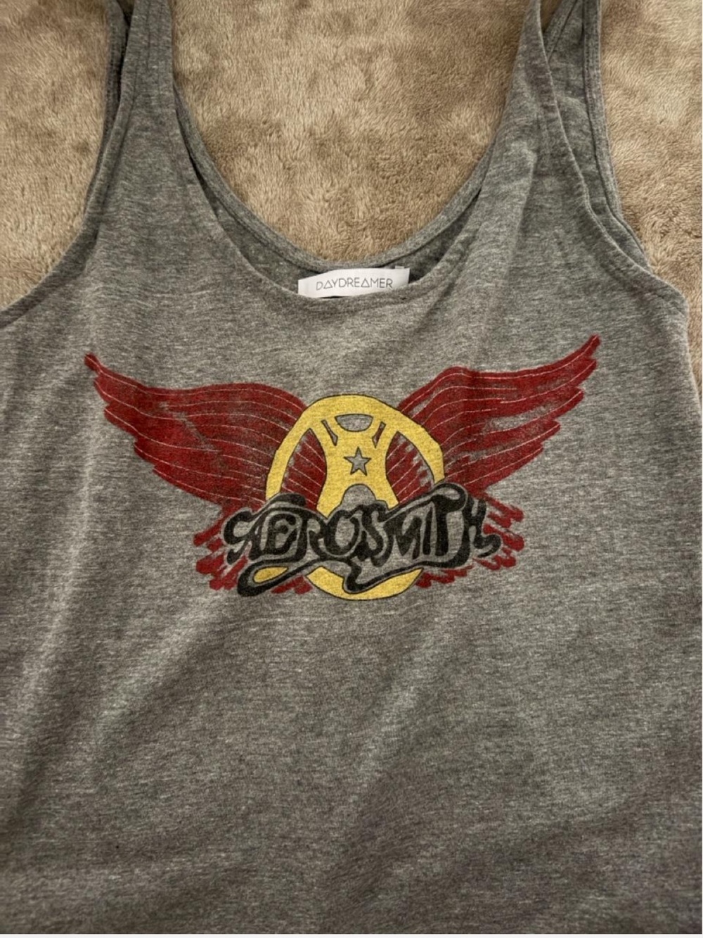 Daydreamer LA Grey Tank Top with Red & Yellow Aerosmith Graphic